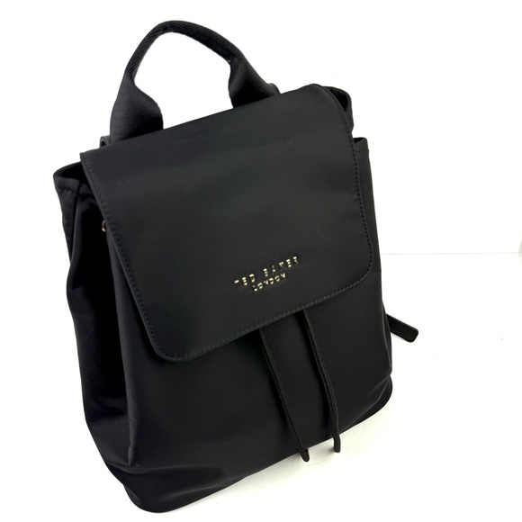 Ted Baker Backpack Black Nylon‎ Rucksack Gold Accent Drawstring Brand New - Picture 3 of 16